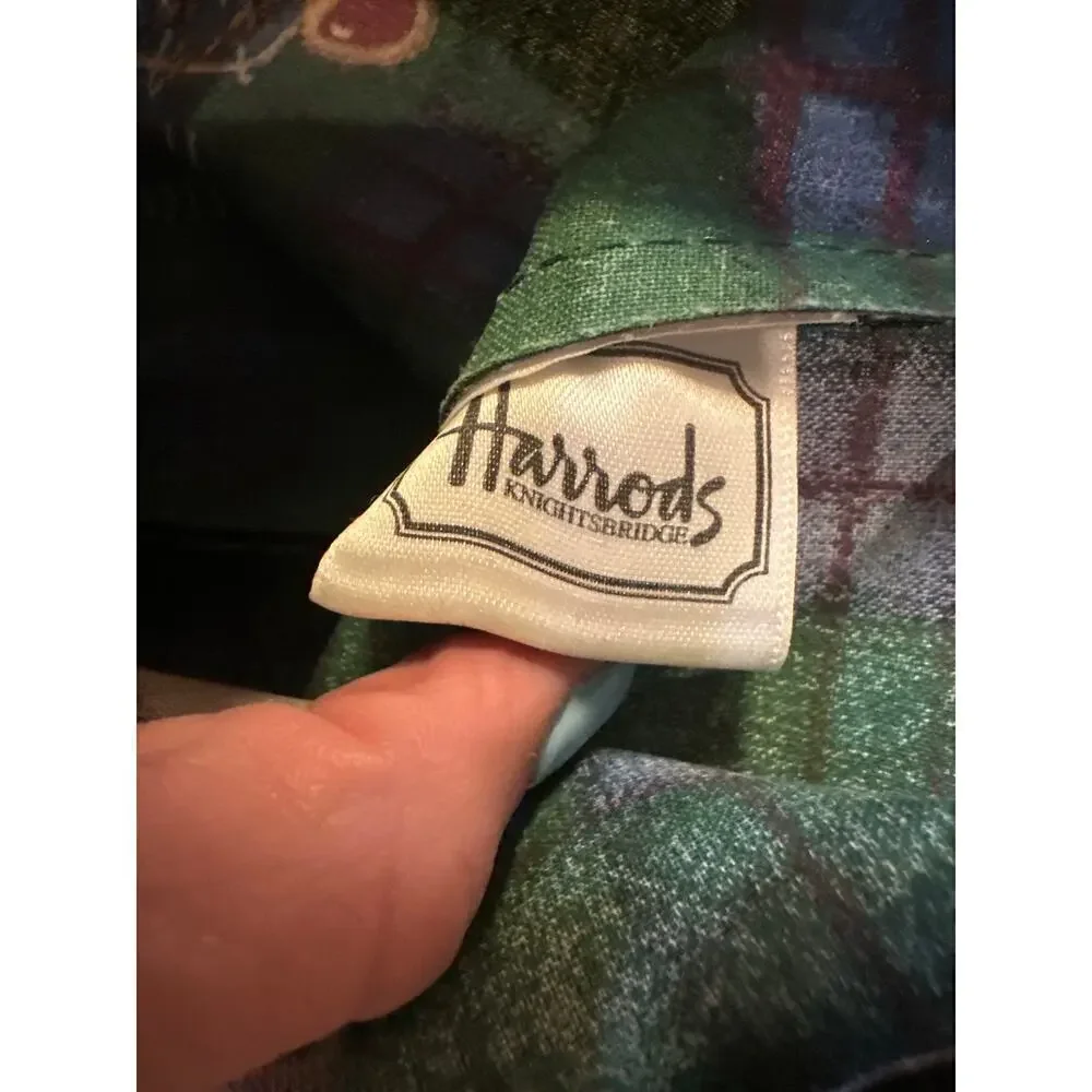 Harrods Vintage Teddy Bear Zipper Pouch, plaid background, - Picture 5 of 6
